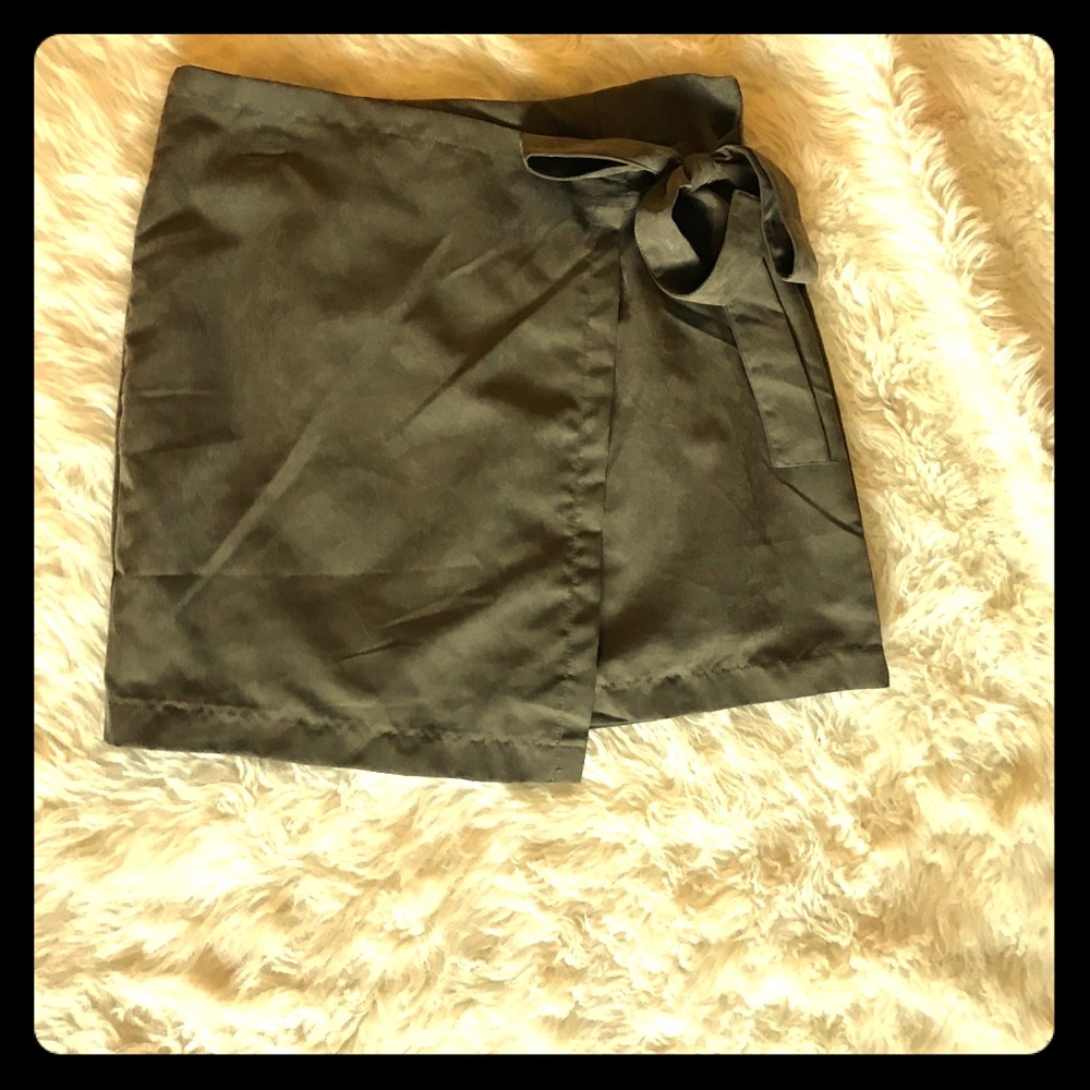 Suede Olive green wrap around bow skirt